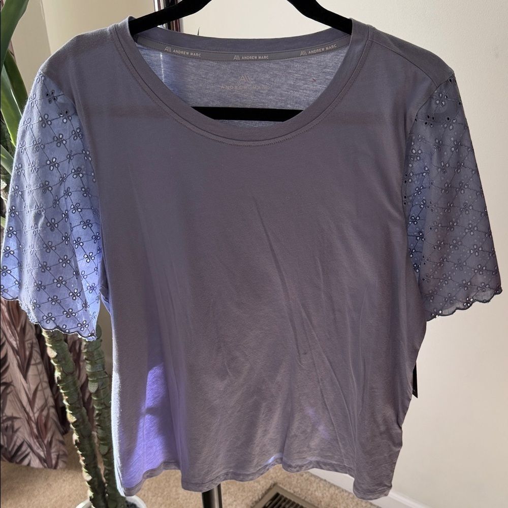 Andrew Marc Lavender Tee with Eyelet Short Sleeves
